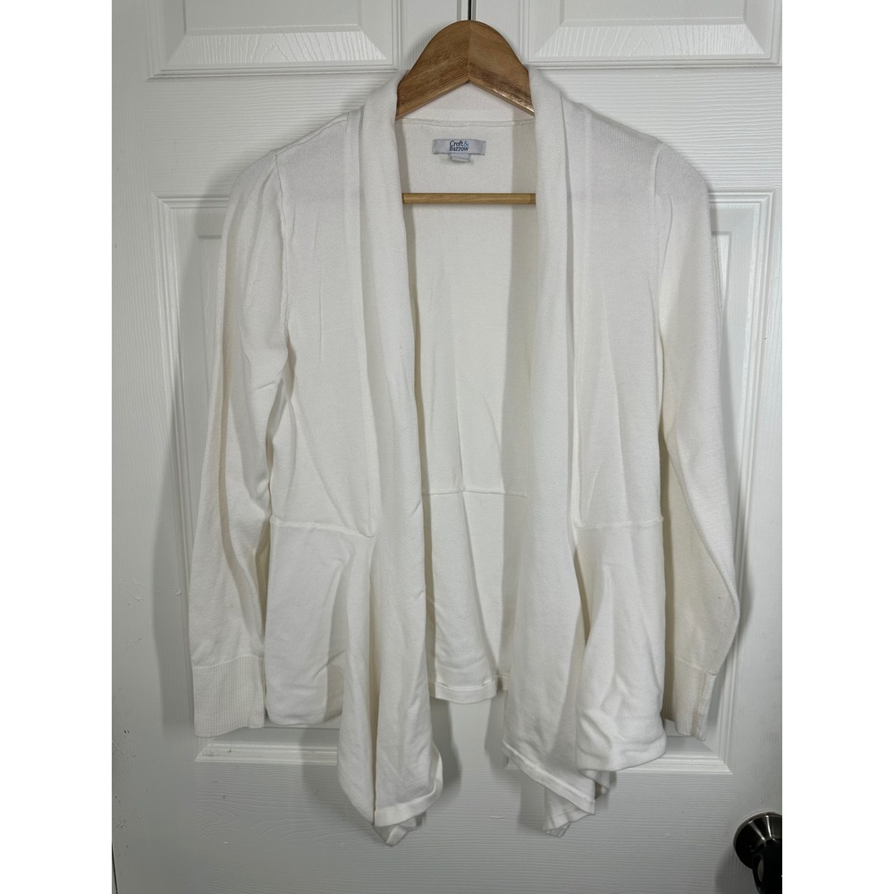 Croft & Barrow Cardigan Womens S White Open Front Waterfall Draped Knit Sweater